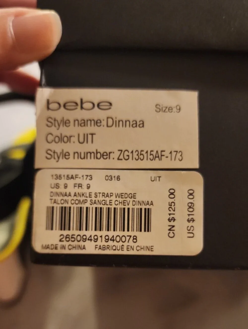 bebe Black, Yellow and White Wedge Sandals